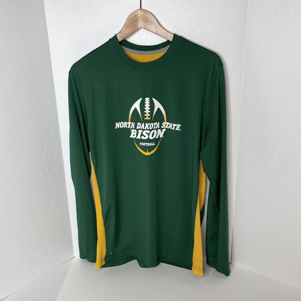 North Dakota State Bison Long Sleeve Shirt, Nike Dri-Fit Green, Medium, Football